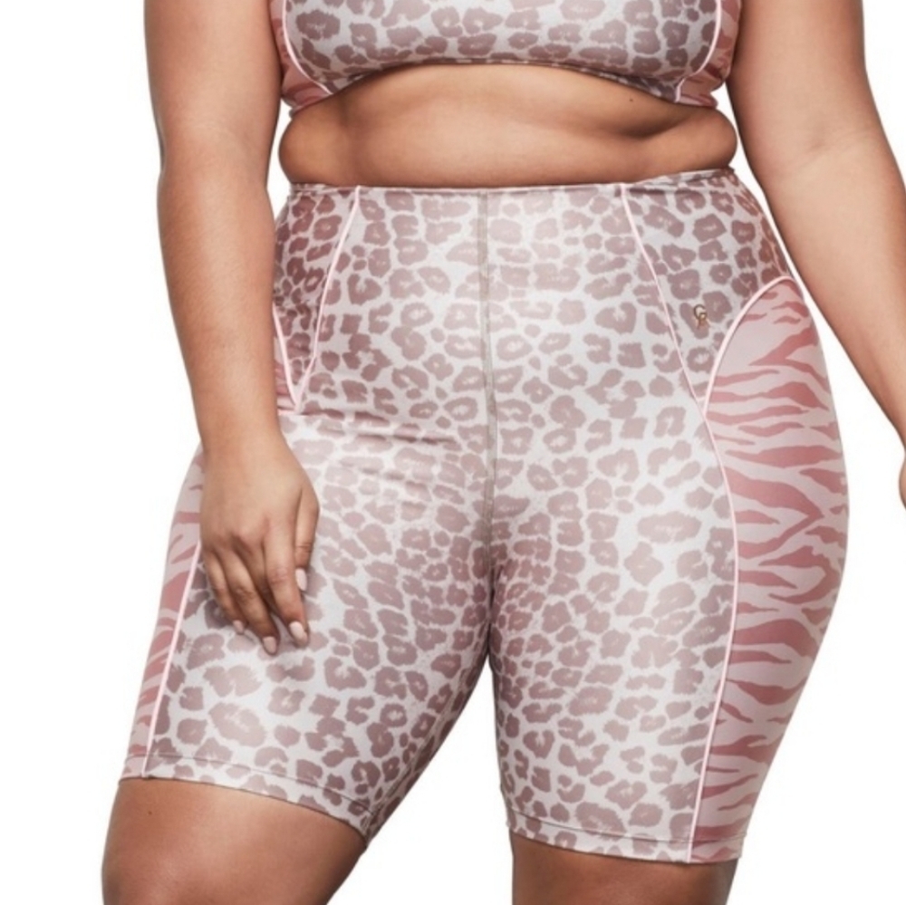 Good American Feel-Good Leopard Print Bike Shorts High Rise Stretch